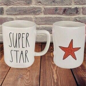 Rae Dunn SUPER STAR Double-Sided White/Red Ceramic Mug